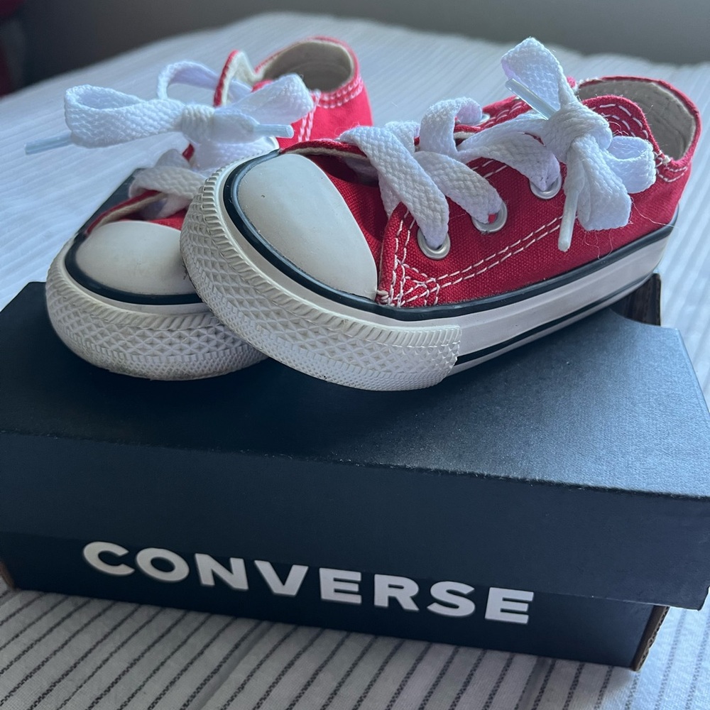 Toddler Converse Red shoes. Size 4T. Barely worn at all. Smoke free home.